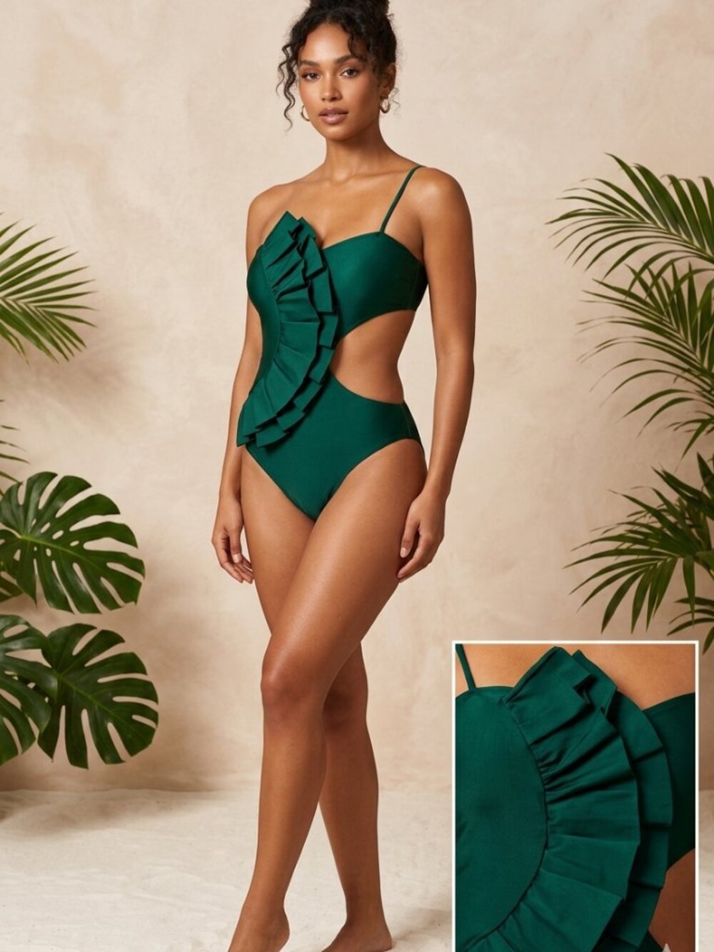 Emerald Green Ruffled One-Piece Swimsuit